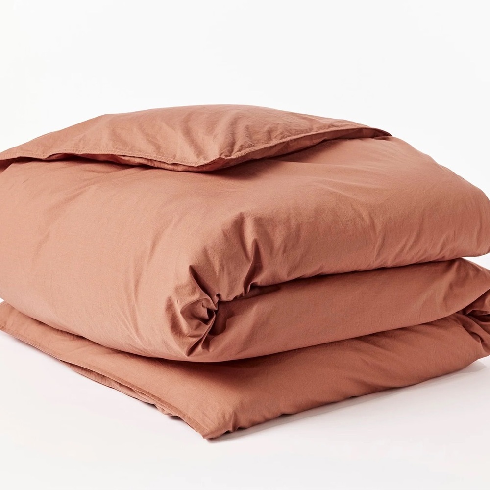 COYUCHI Organic Crinkled Cotton Percale KING Duvet Cover Sedona
